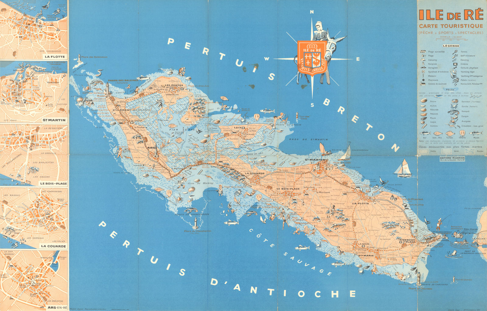 Ile de Ré carte touristique. Pêche, Sports… Vintage pictorial tourist map 1961